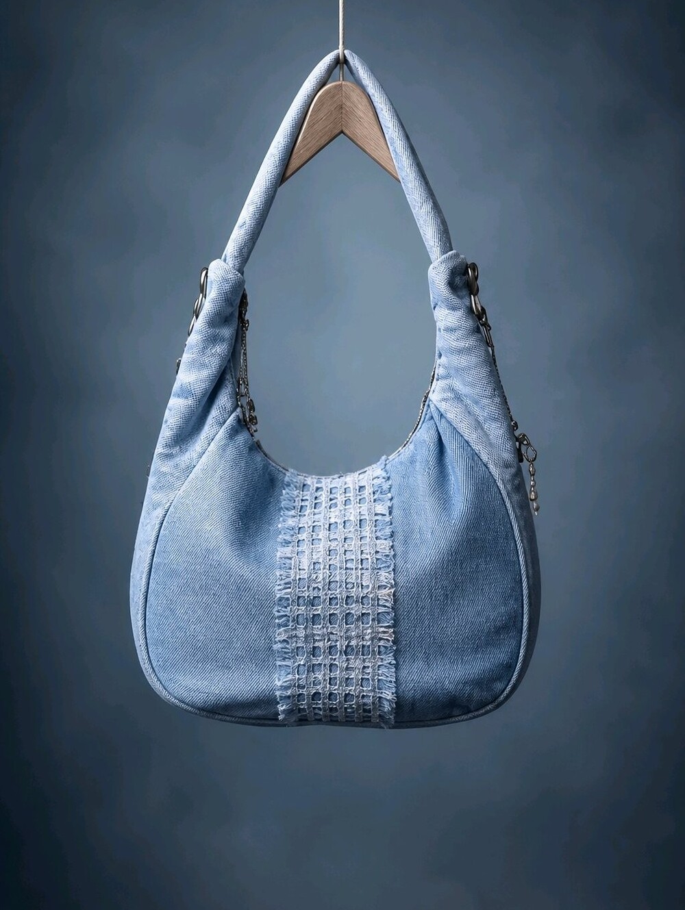 DORADO Old Trend Convertible Leather Hobo Shoulder Bag Blue Distressed Lambskin